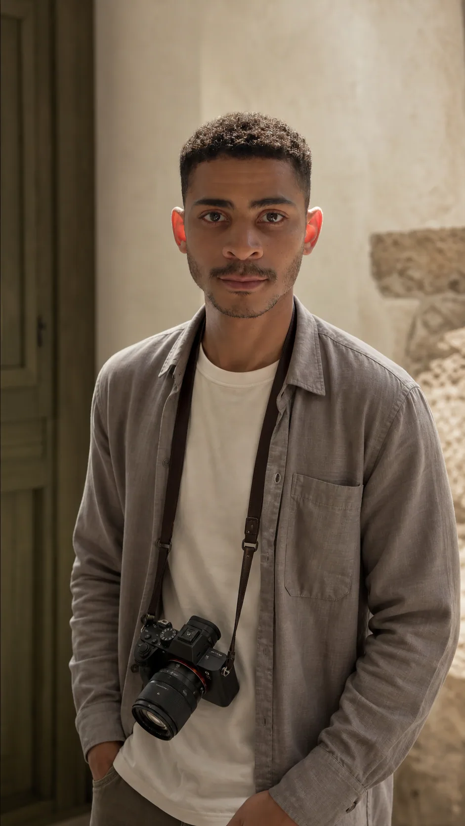 Reydel, Fotograf für Hotels, mit seiner Kamera